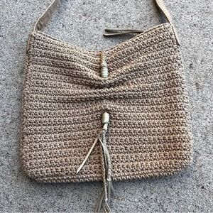 Lucky Brand Hobo Bag Natural Cotton Slouchy Hippie‎ Purse Tassel Indie Satchel